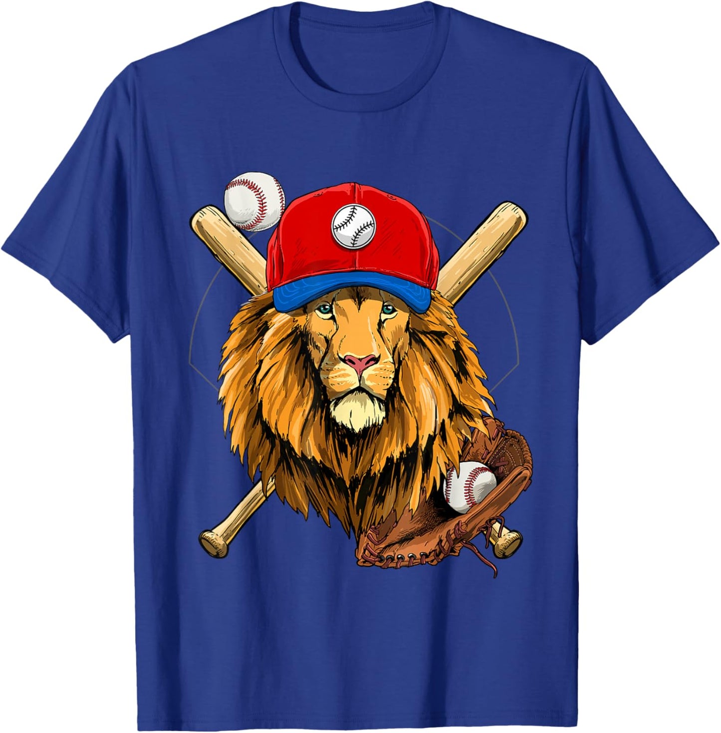 Lion Baseball Lion Lovers Baseball Player T-Shirt - T-Shirt | Royal