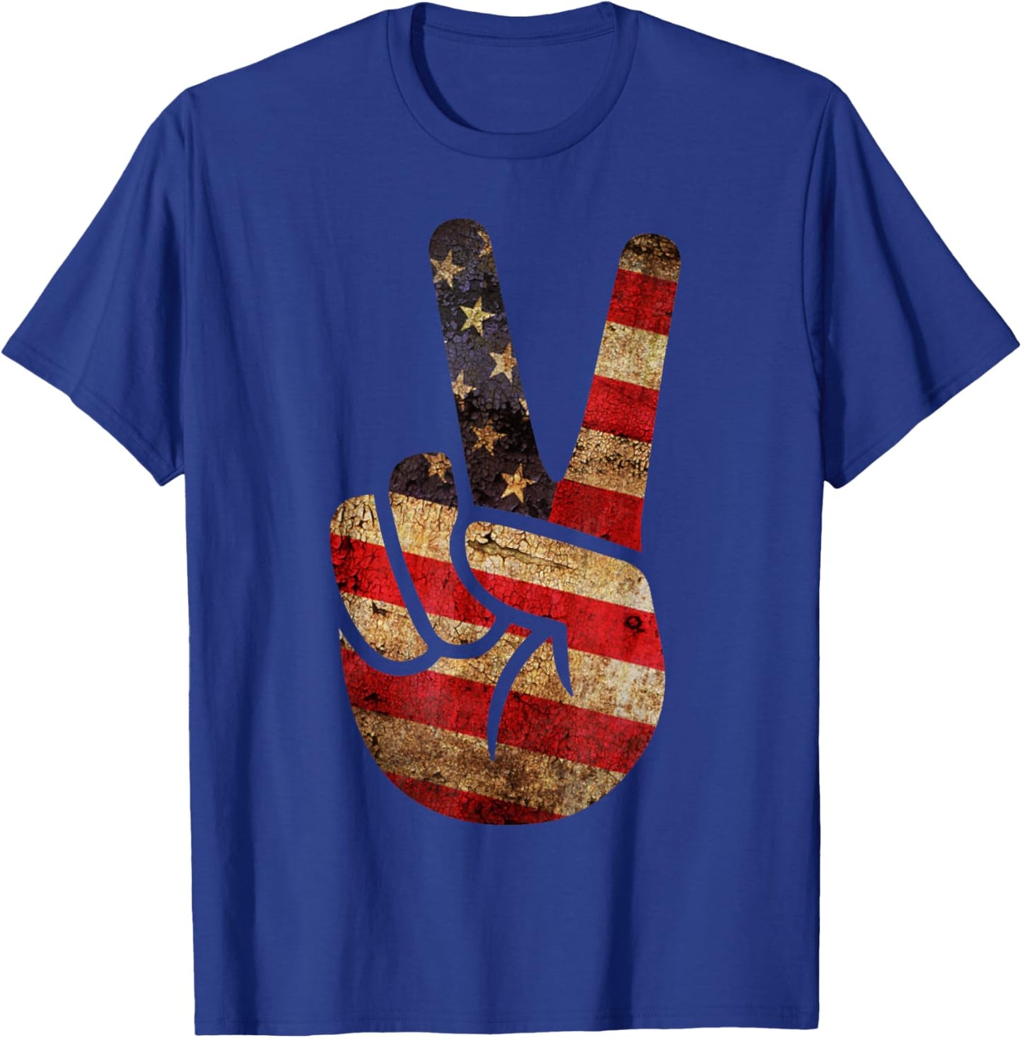 Vintage US American Flag Peace Sign Hand 4th of July T-Shirt - T-Shirt | Royal