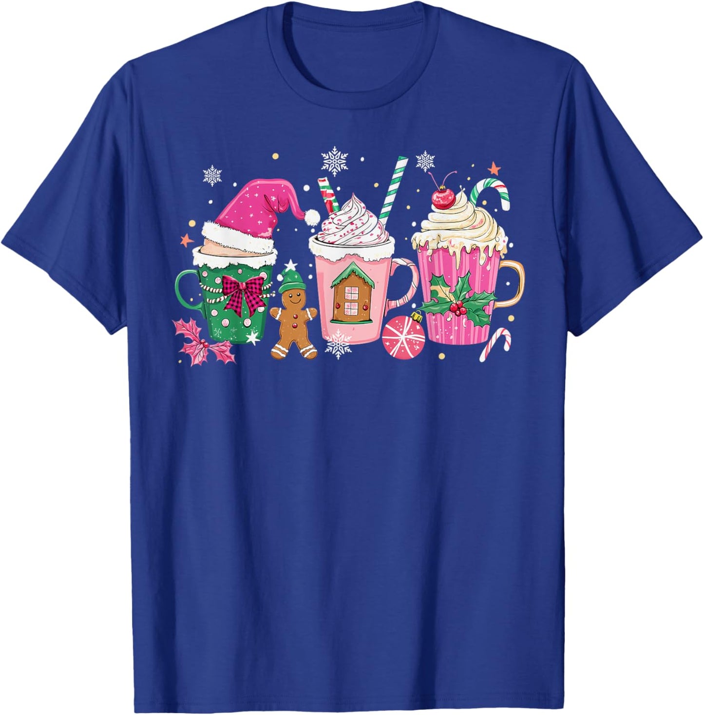Coffee Christmas Gingerbread Pink Women Latte Cozy Winter T-Shirt - T-Shirt | Royal