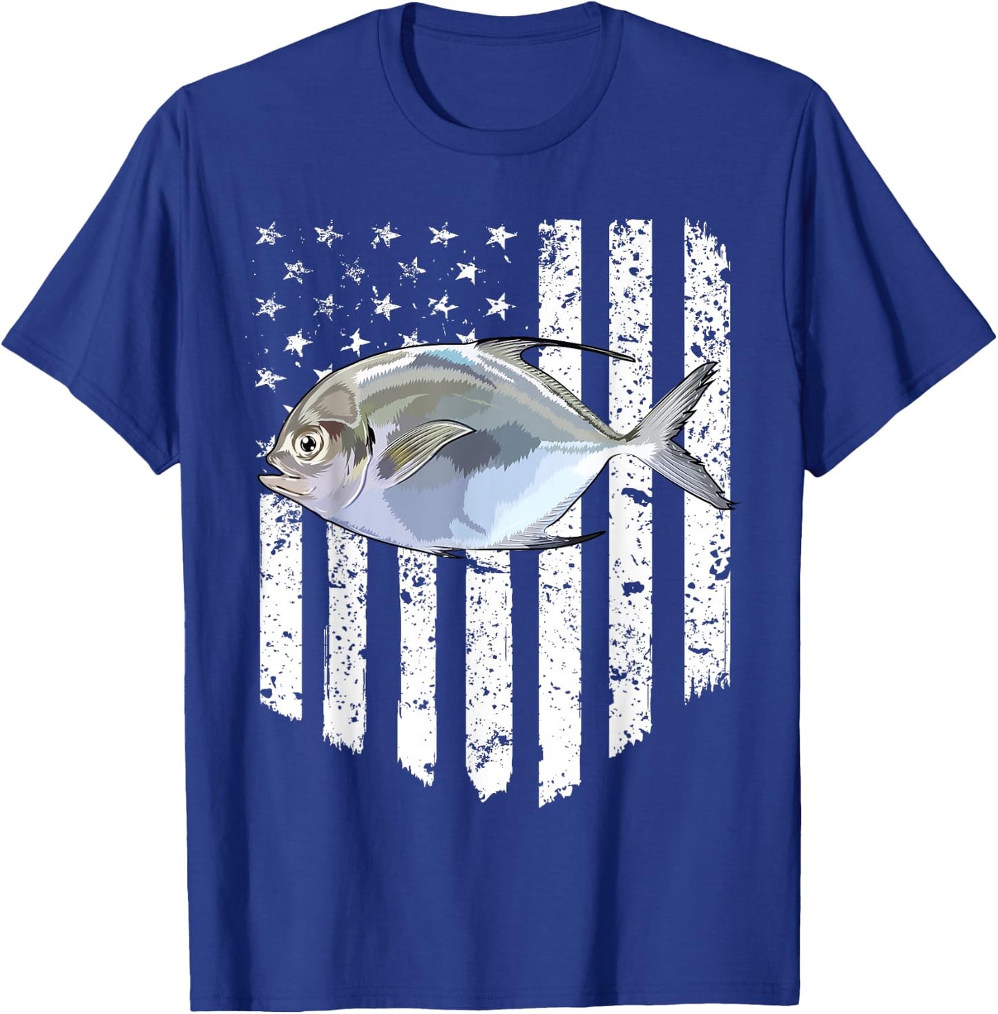 Black White American Flag Pompano 4th Of July Fish T-Shirt - T-Shirt | Royal