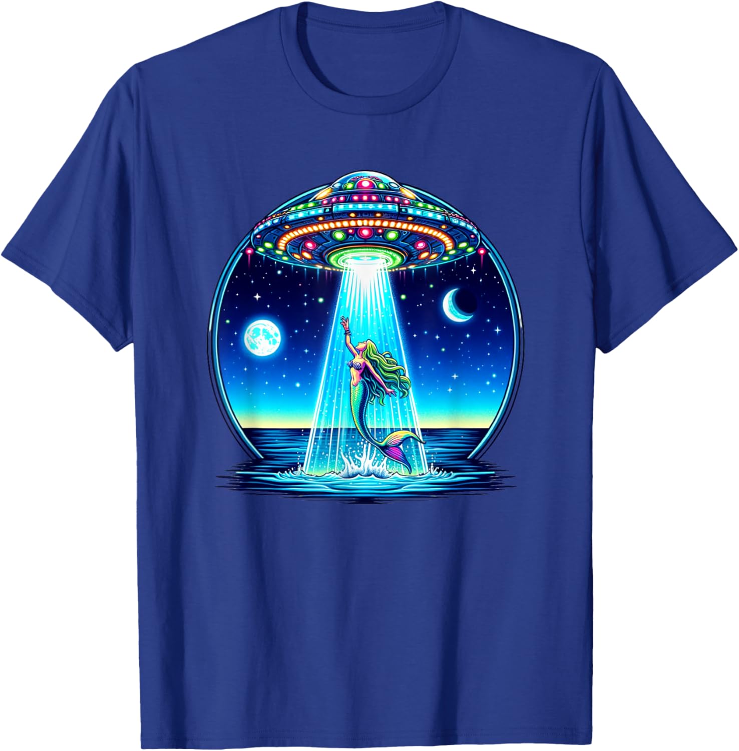 Mermaid Abduction Alien Invasion Funny UFO Spaceship T-Shirt - T-Shirt | Royal