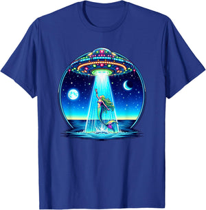 Mermaid Abduction Alien Invasion Funny UFO Spaceship T-Shirt - T-Shirt | Royal