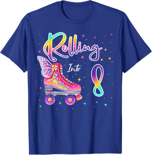 Rolling Into 8 years. Lets Roll I'm Turning 8 Roller Skates T-Shirt - T-Shirt | Royal