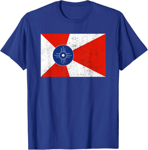 Retro Vintage Distressed Wichita Flag Kansas Home Pride T-Shirt - T-Shirt | Royal