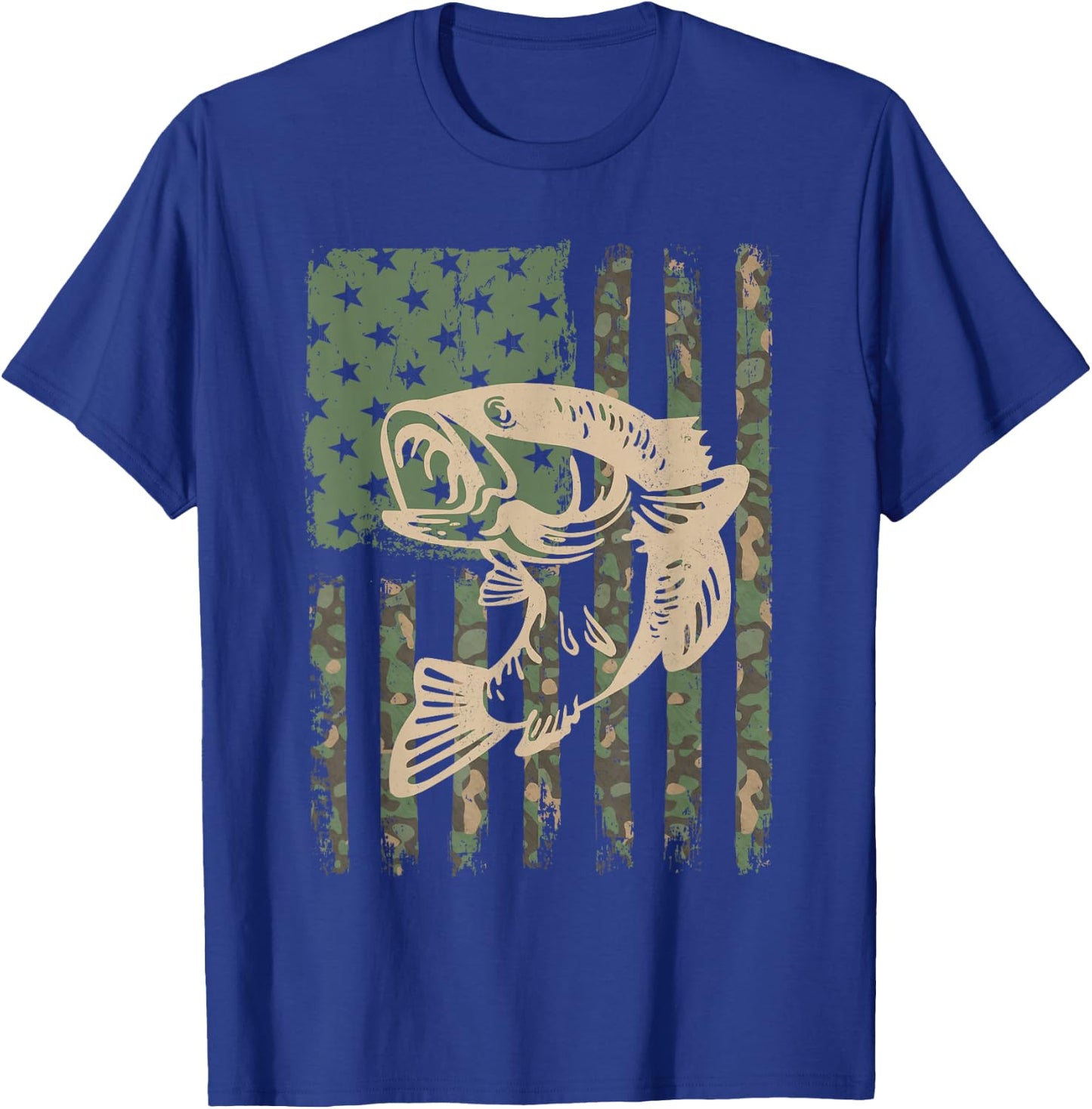 Camouflage USA Flag Big Mouth Bass Fishing T-Shirt - T-Shirt | Royal