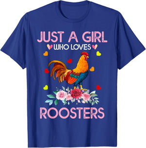 Rooster Kids, Just A Girl Who Loves Roosters T-Shirt - T-Shirt | Royal