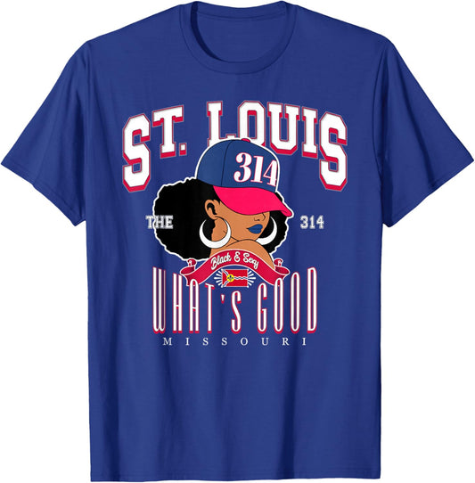 314 Area Code St. Louis Missouri Flag Afro Puff for Shawty T-Shirt - T-Shirt | Royal