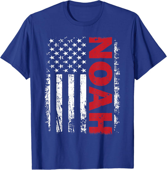 Noah Personalized Name with US American Flag Patriotic T-Shirt - T-Shirt | Royal