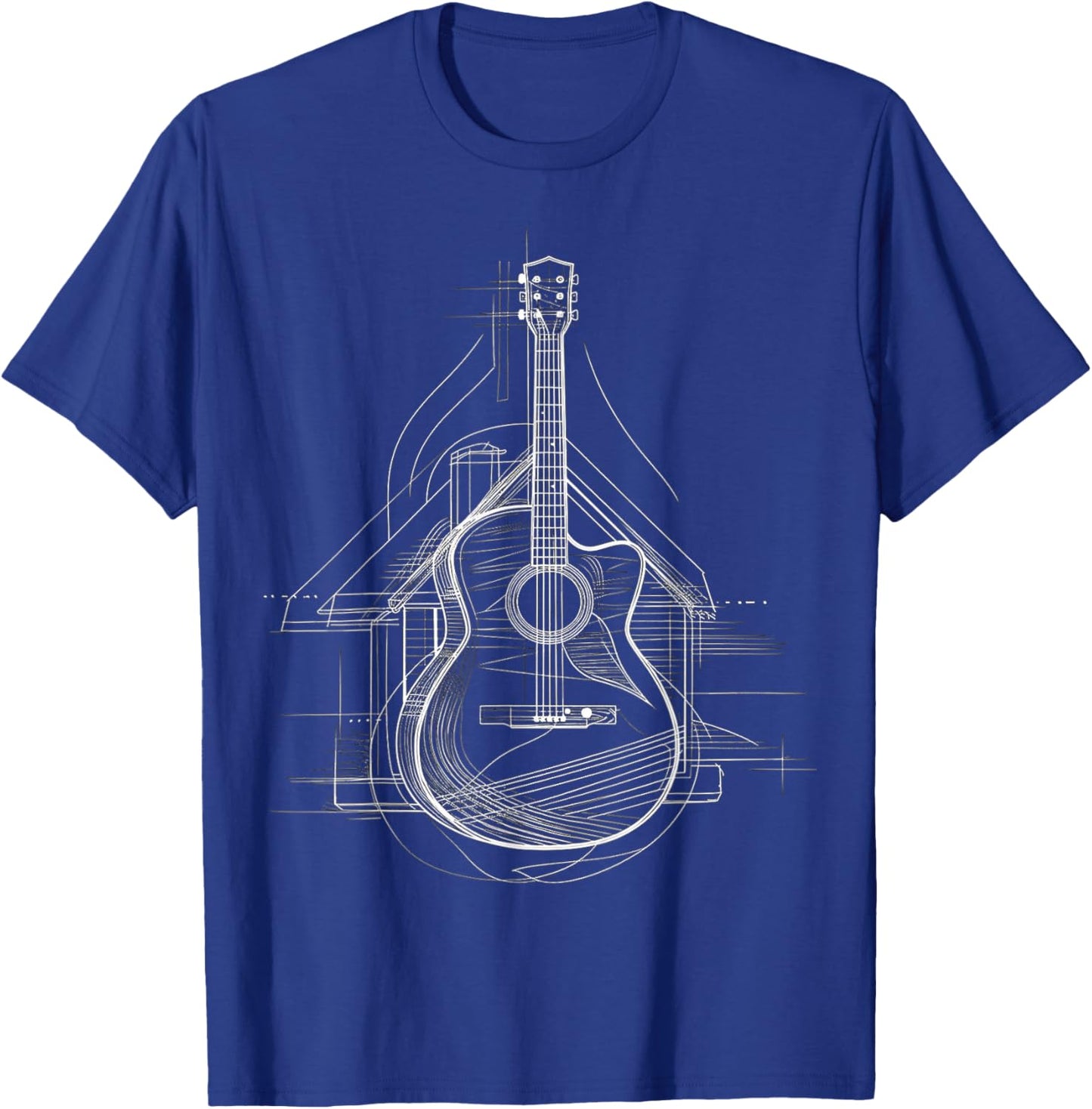 Guitar Musical Instrument Drawing House Art Guitar T-Shirt - T-Shirt | Royal