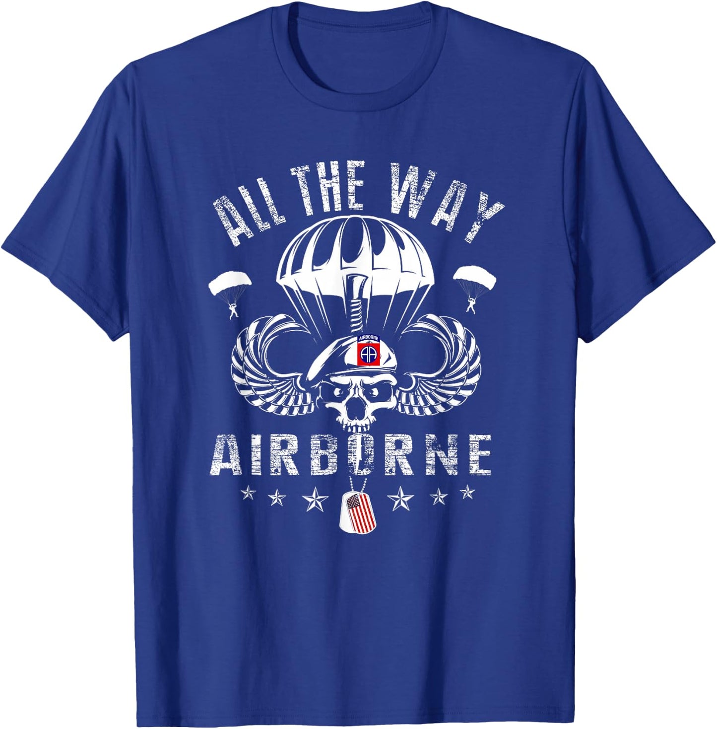 Vintage Army 82nd Airborne All The Way Skull Maroon Beret T-Shirt - T-Shirt | Royal