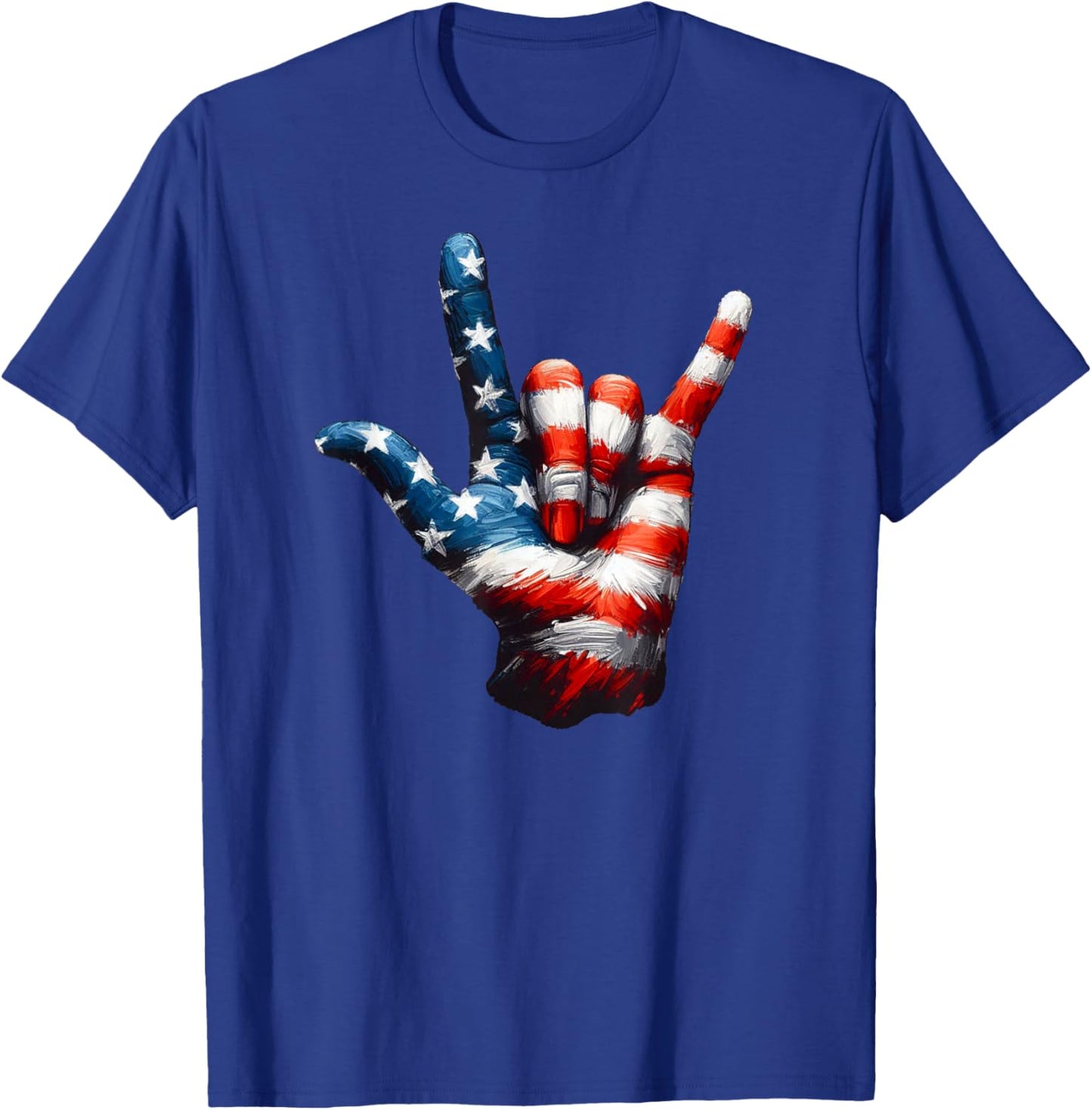 ASL USA Flag 'Love Sign' for Independence and Veterans Day T-Shirt - T-Shirt | Royal