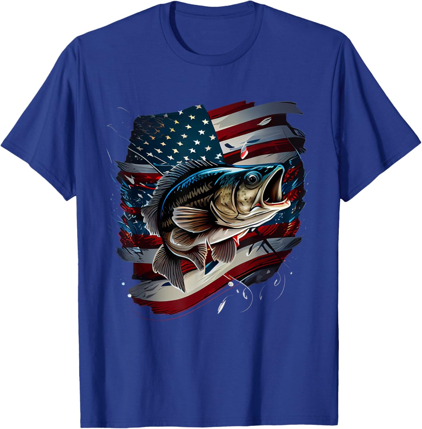 Fishing and an American Flag - Largemouth Bass Men T-Shirt - T-Shirt | Royal