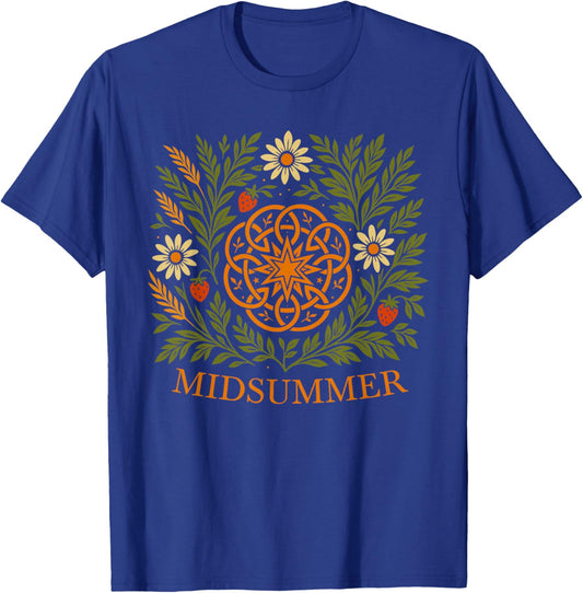 Midsummer Sun Design Litha Herbs, Flowers and Strawberries T-Shirt - T-Shirt | Royal