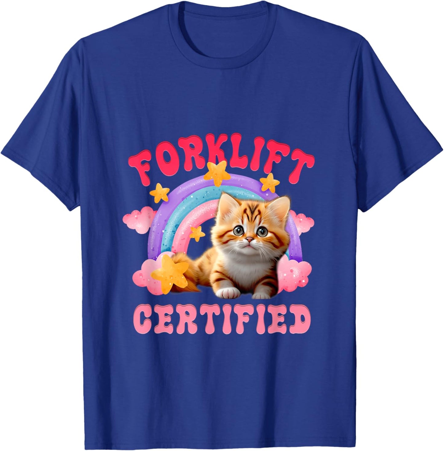 Cat Forklift Certified Funny Pink Boho Rainbow For Cat Lover T-Shirt - T-Shirt | Royal