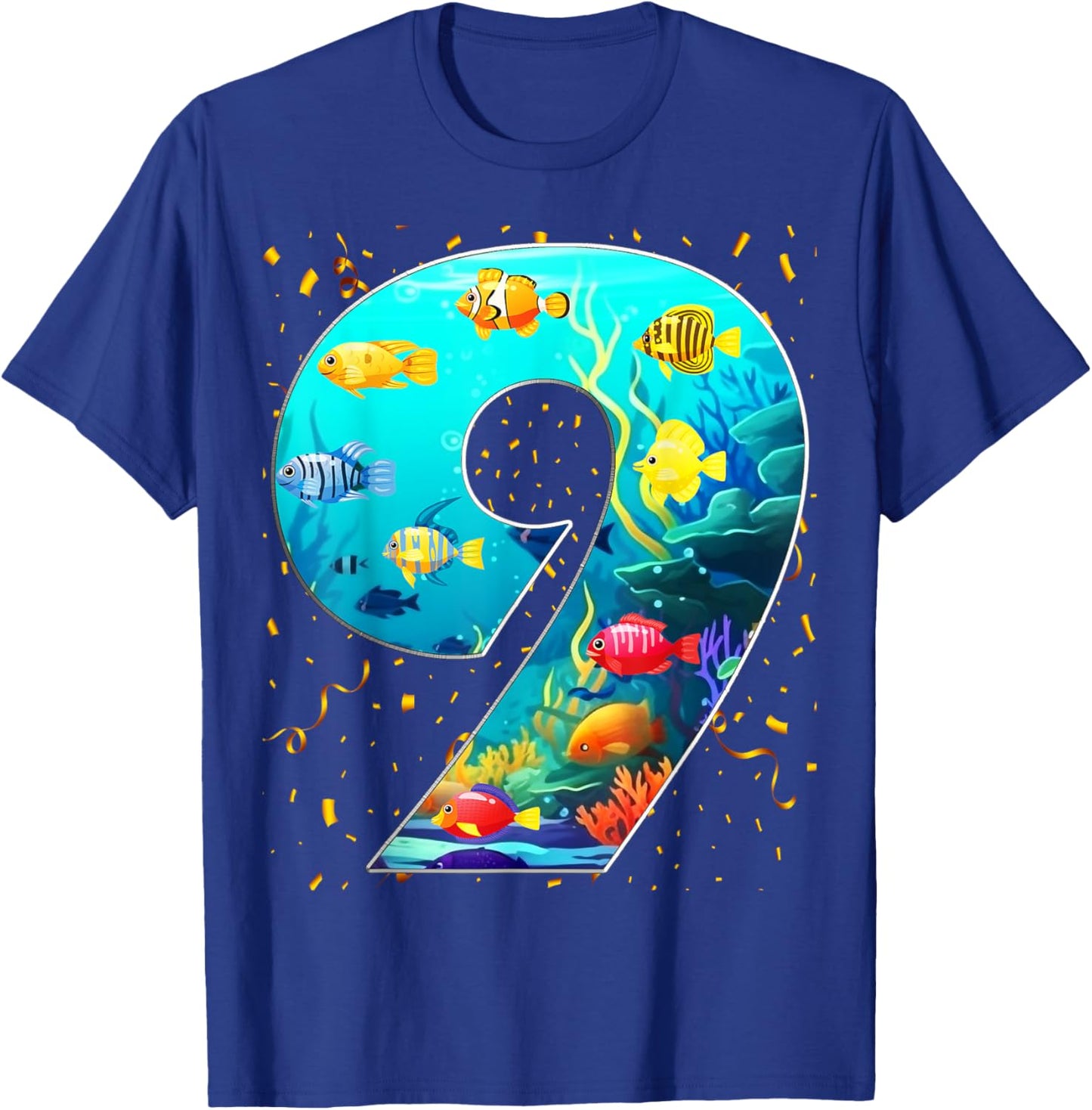 9th Birthday Party 9 Year Old Sea Fish Aquarium Birthday Boy T-Shirt - T-Shirt | Royal