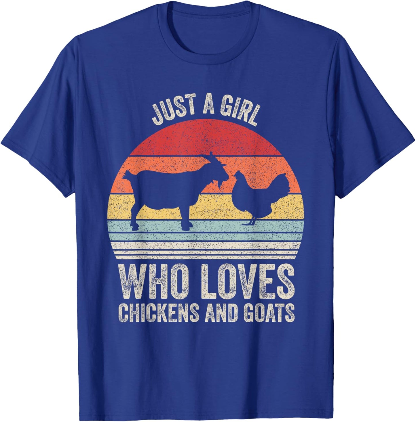 Retro Just A Girl Who Loves Chickens And Goats Farmer Girl T-Shirt - T-Shirt | Royal