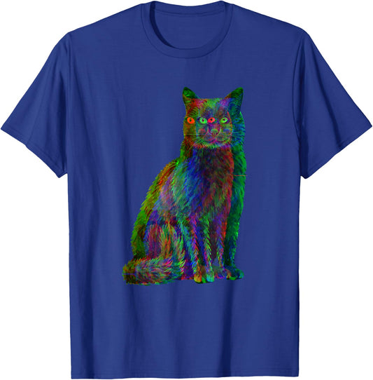 Trippy Cat Psychedelic Glitch Cat T-Shirt - T-Shirt | Royal
