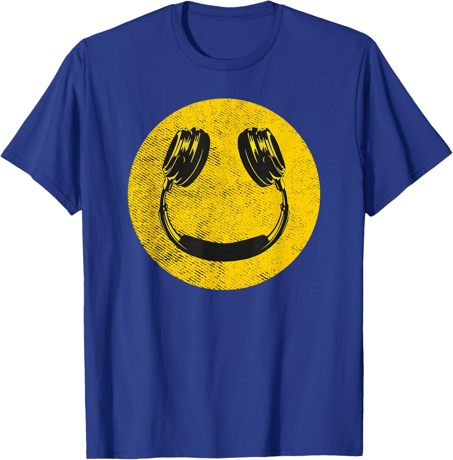 Funny Smile Music Face Headphones 90s Men Women Kids Vintage T-Shirt - T-Shirt | Royal