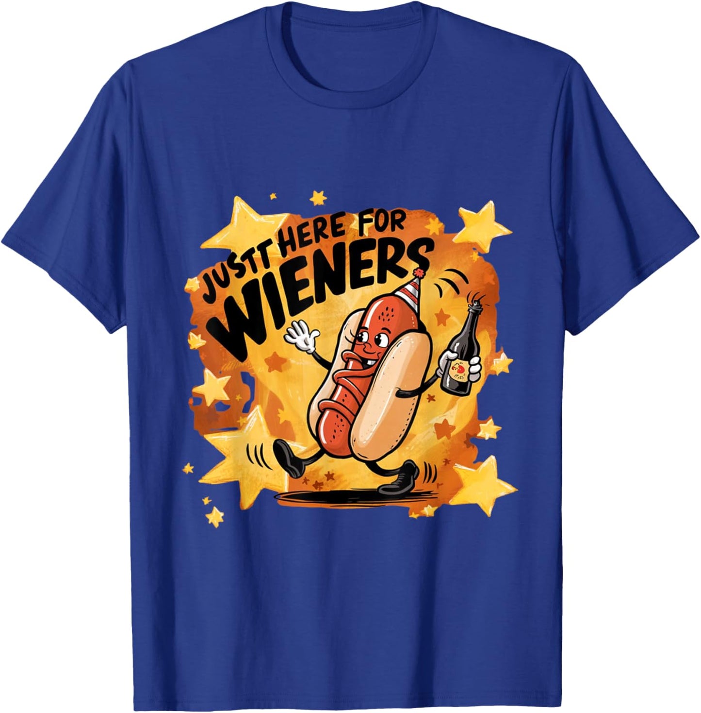 Retro Just Here For The Wieners 4th of July Funny Hotdog Men Women T-Shirt - T-Shirt | Royal