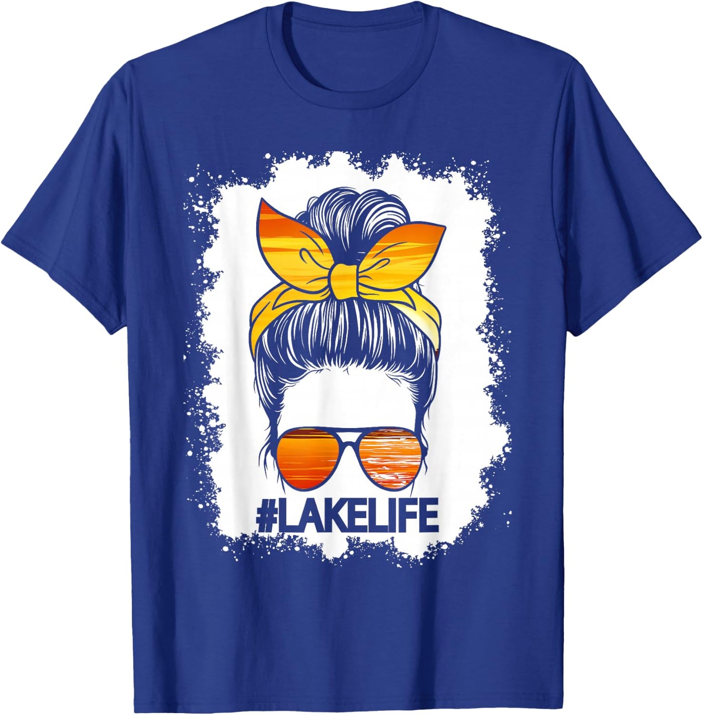 Lake Life Messy Bun Hair Girl Retro Lake Summer T-Shirt - T-Shirt | Royal