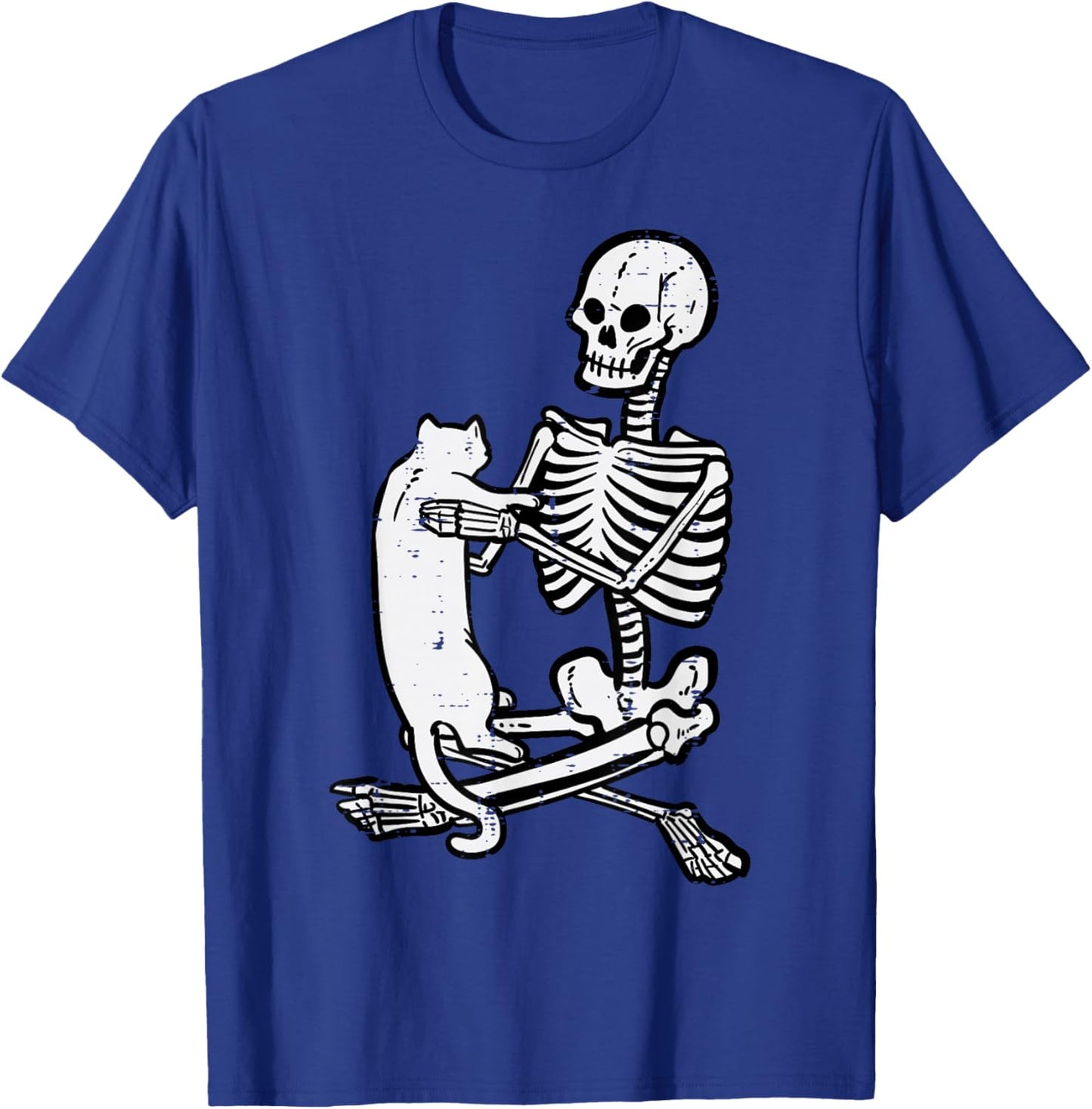 Skeleton Holding Cat Vintage Goth Halloween Men Women Kids T-Shirt - T-Shirt | Royal