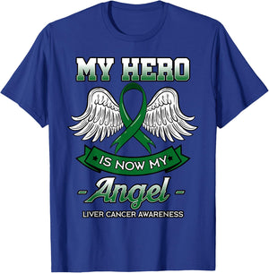 My Hero Is Now My Angel Liver Cancer Jaundice Clouds Green T-Shirt - T-Shirt | Royal