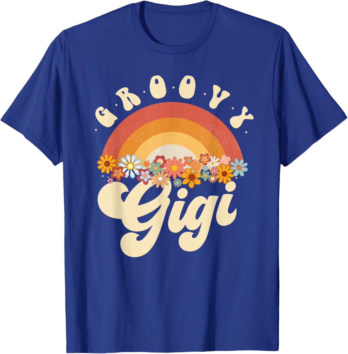 Groovy Gigi Retro Rainbow Colorful Flowers Design T-Shirt - T-Shirt | Royal