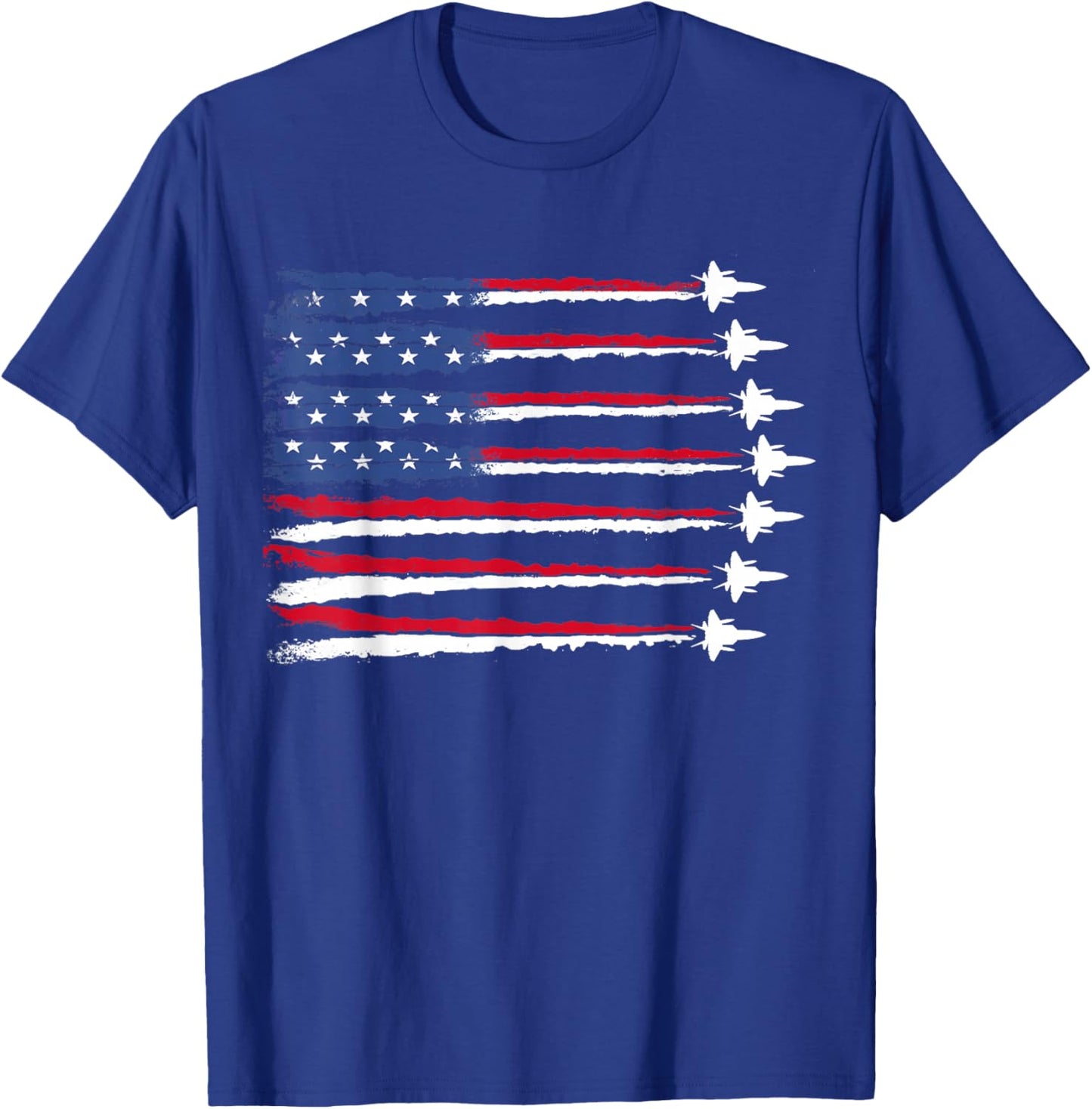 Patriotic Red White Blue USA Flag Fighter Jets Veterans Day T-Shirt - T-Shirt | Royal