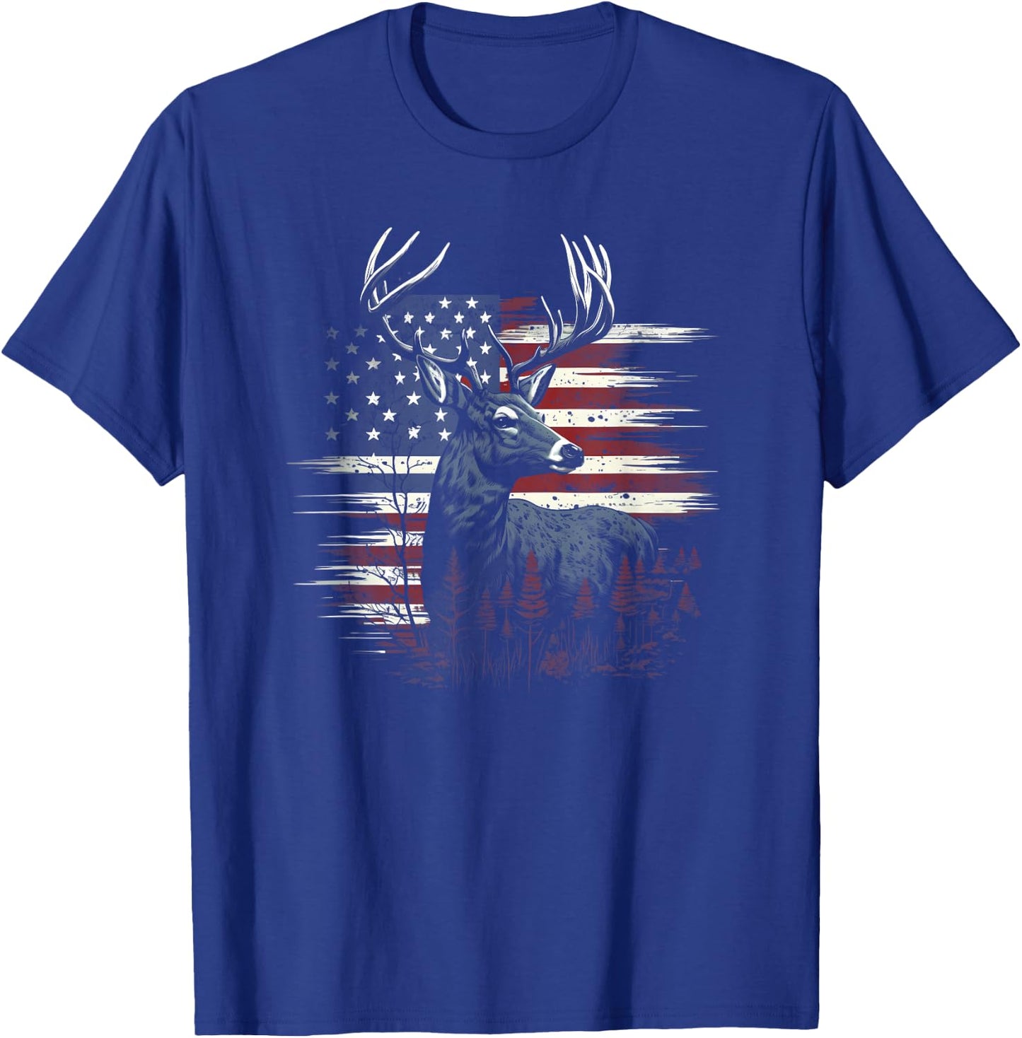 Deer Hunting American Flag Whitetail Buck Antlers T-Shirt - T-Shirt | Royal