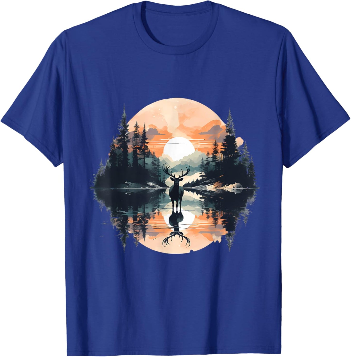 Deer Landscape Moon Motif Animal Lovers Forest Wildlife T-Shirt - T-Shirt | Royal