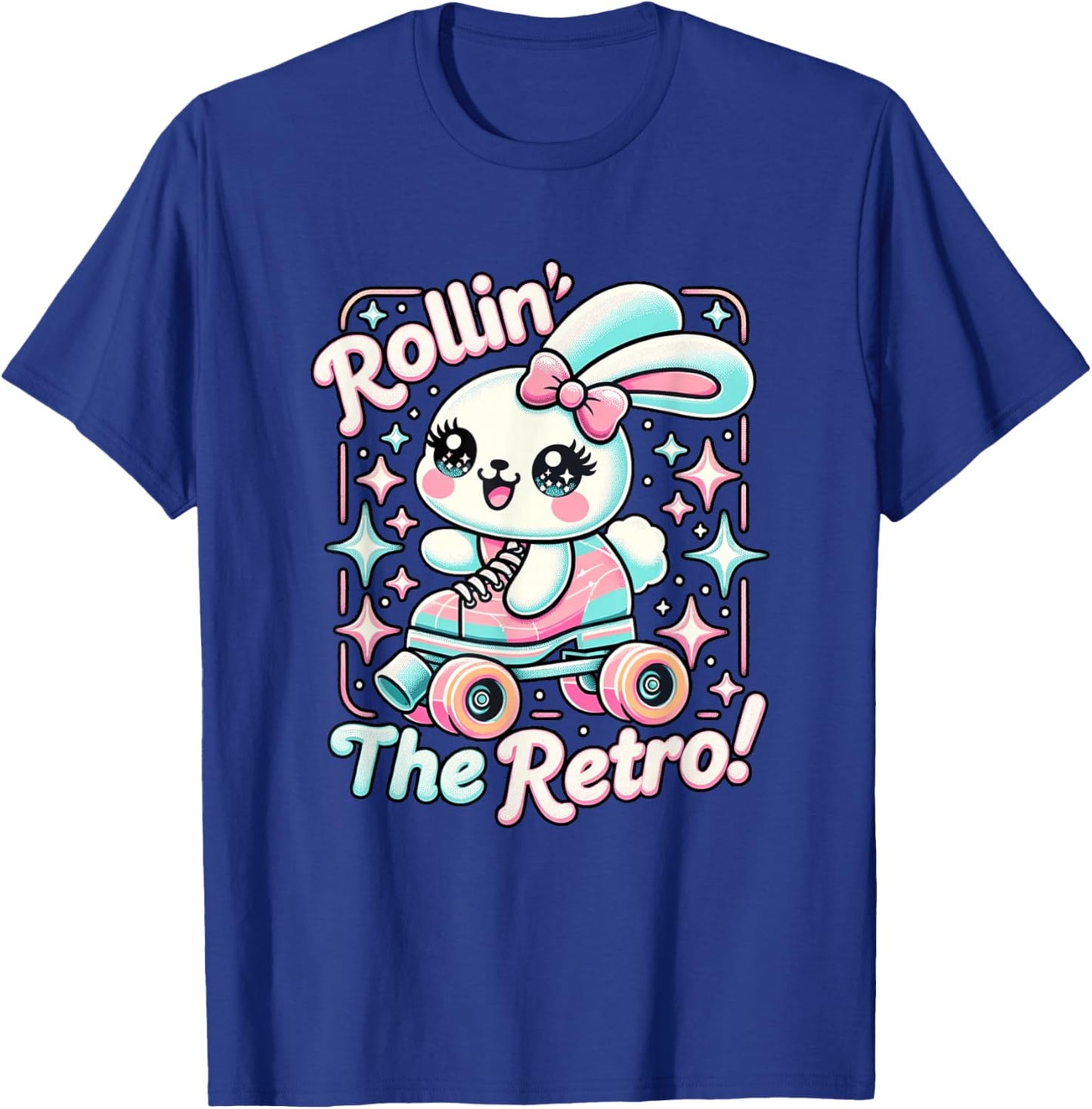 Rollin' The Retro Skater Bunny Rabbit Roller Skating T-Shirt - T-Shirt | Royal