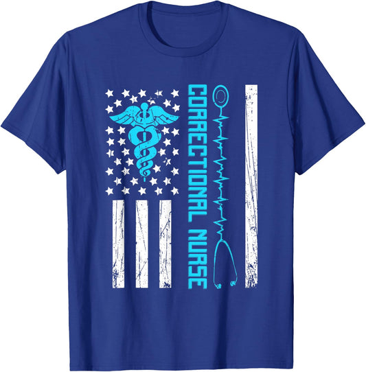 Cute Correctional Nurse Us Flag Nursing Healthcare Nurses T-Shirt - T-Shirt | Royal