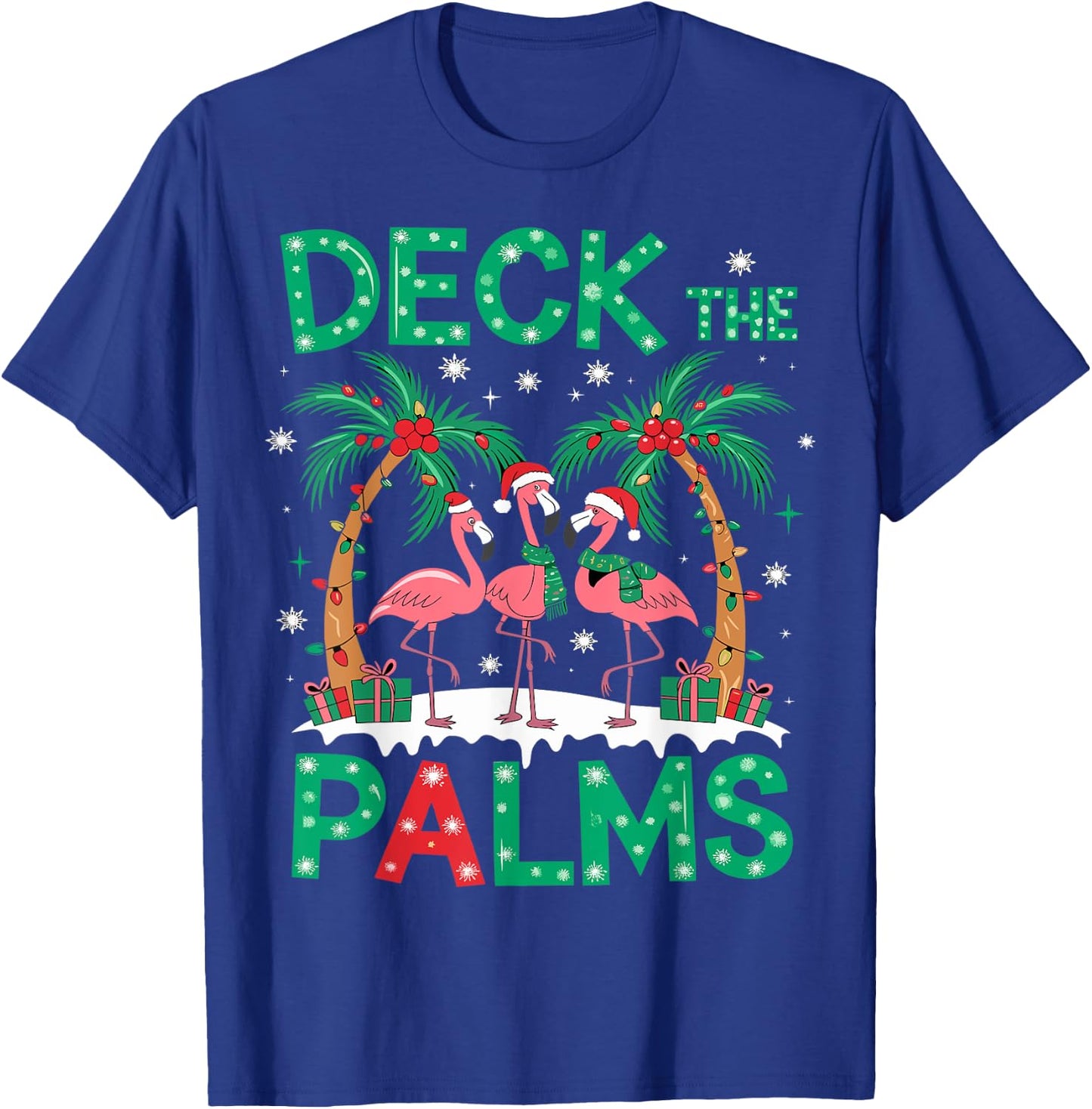 Deck the Palms Flamingo Tropical Christmas Lights Palm Tree T-Shirt - T-Shirt | Royal