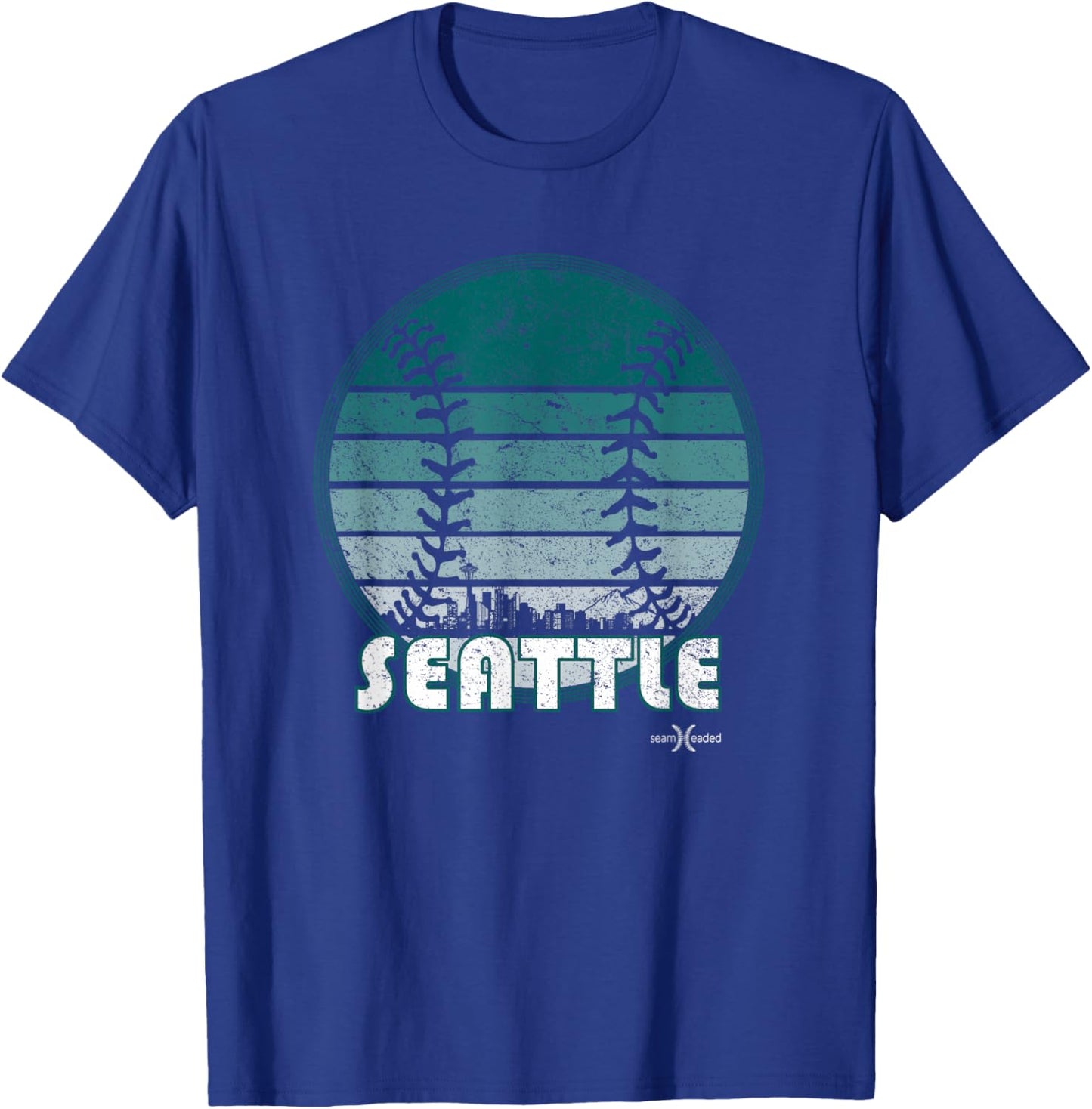 Vintage Seattle Baseball Sunset with Retro City Skyline T-Shirt - T-Shirt | Royal