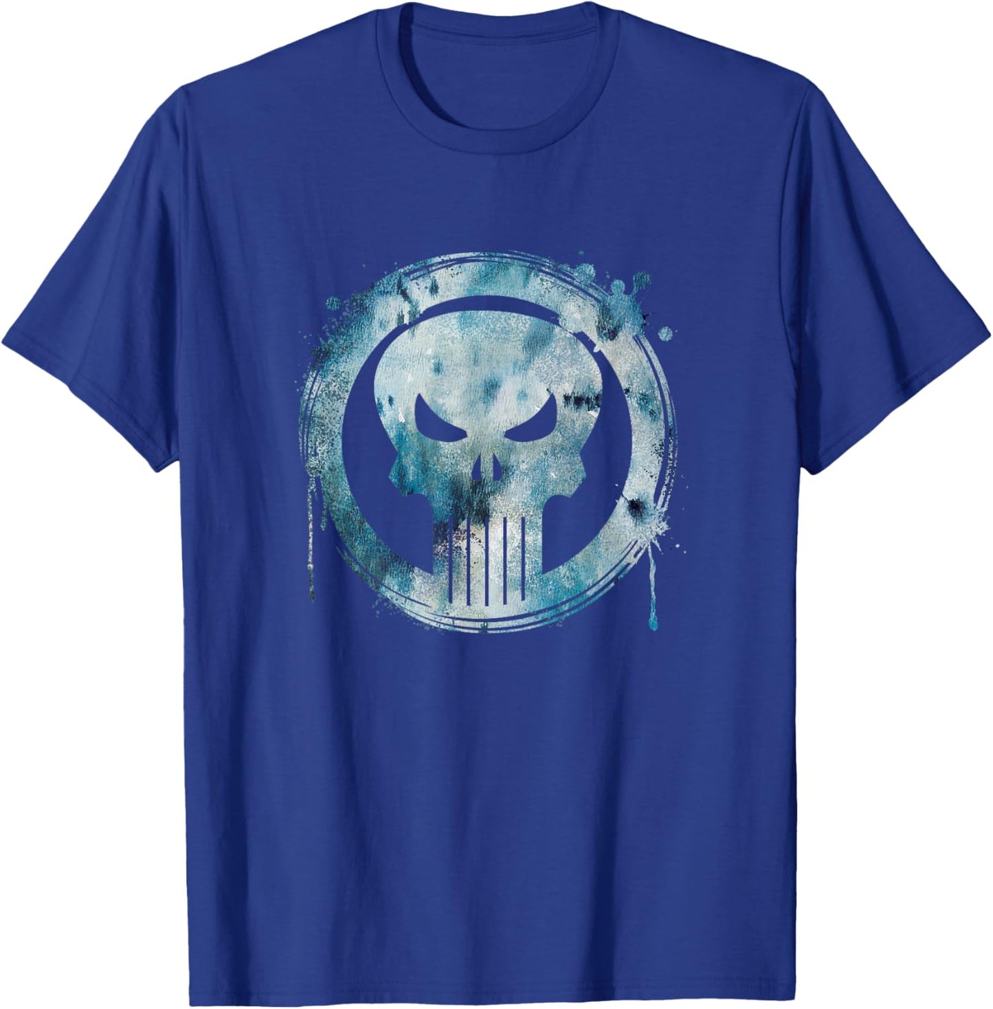 Marvel Punisher Paint Drip Skull Vintage Circle Logo T-Shirt - T-Shirt | Royal
