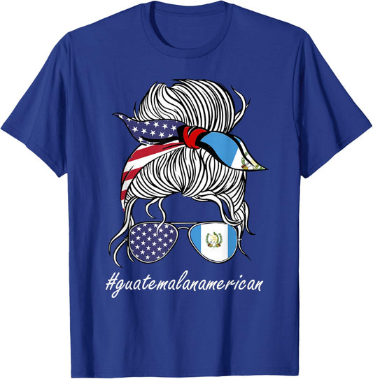 Guatemala Heritage American Grown Women Girl Guatemala Flag T-Shirt - T-Shirt | Royal