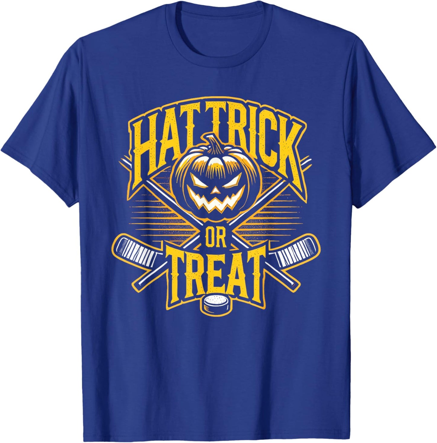 Hat Trick Or Treat Ice Hockey Halloween Fun T-Shirt - T-Shirt | Royal