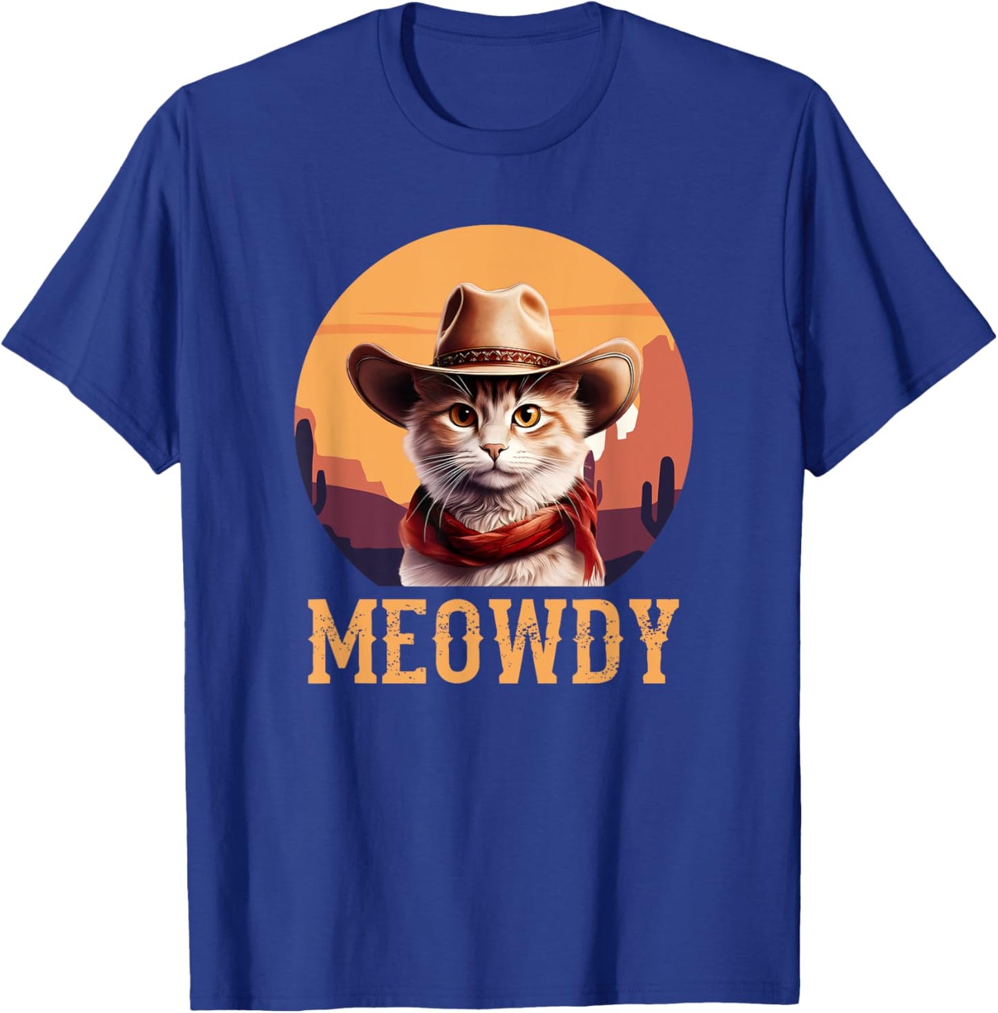 Meowdy Cat Cowboy Hat Funny Vintage Graphic T-Shirt - T-Shirt | Royal