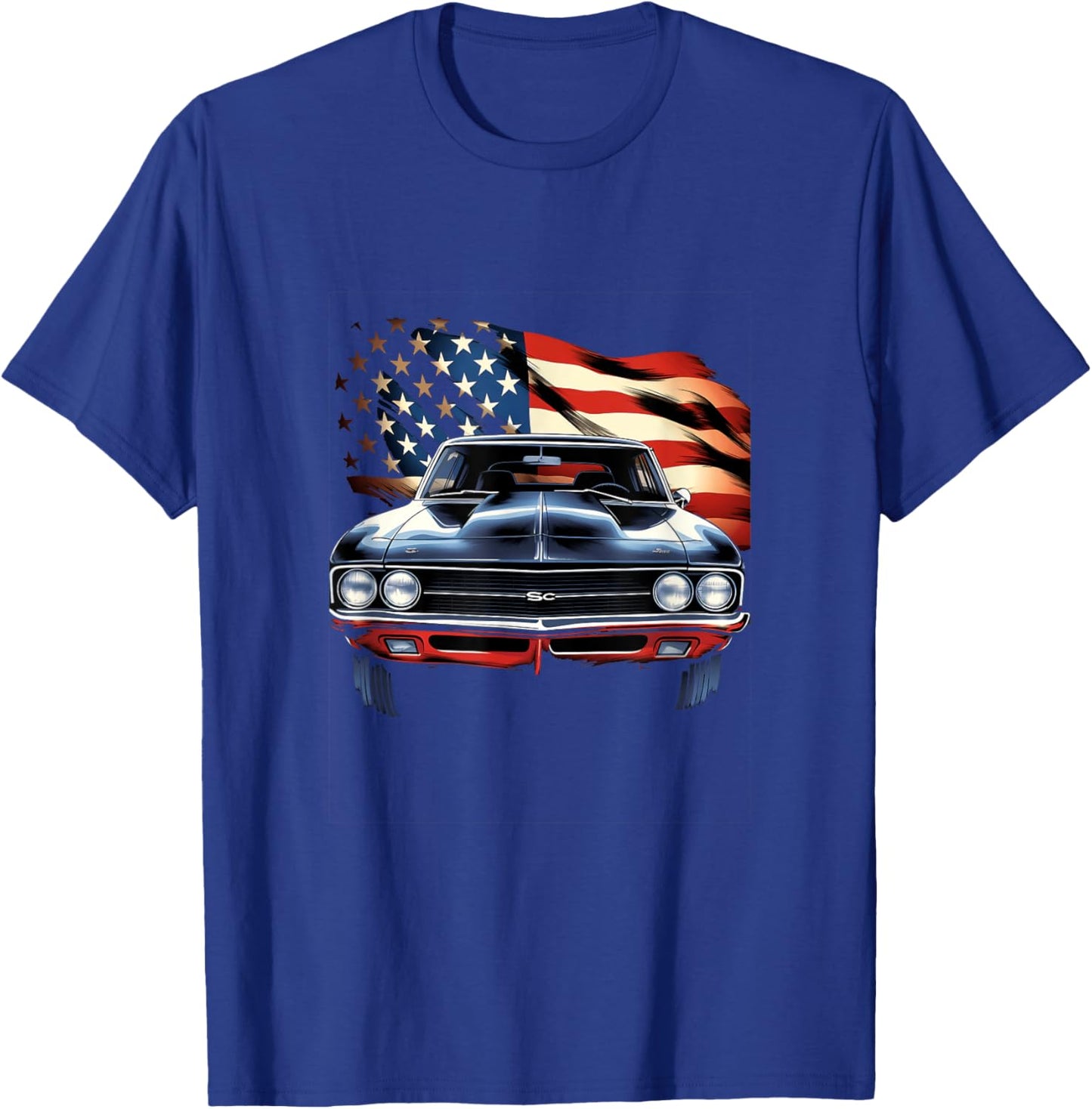 Muscle Car American USA Flag Vintage Car T-Shirt - T-Shirt | Royal