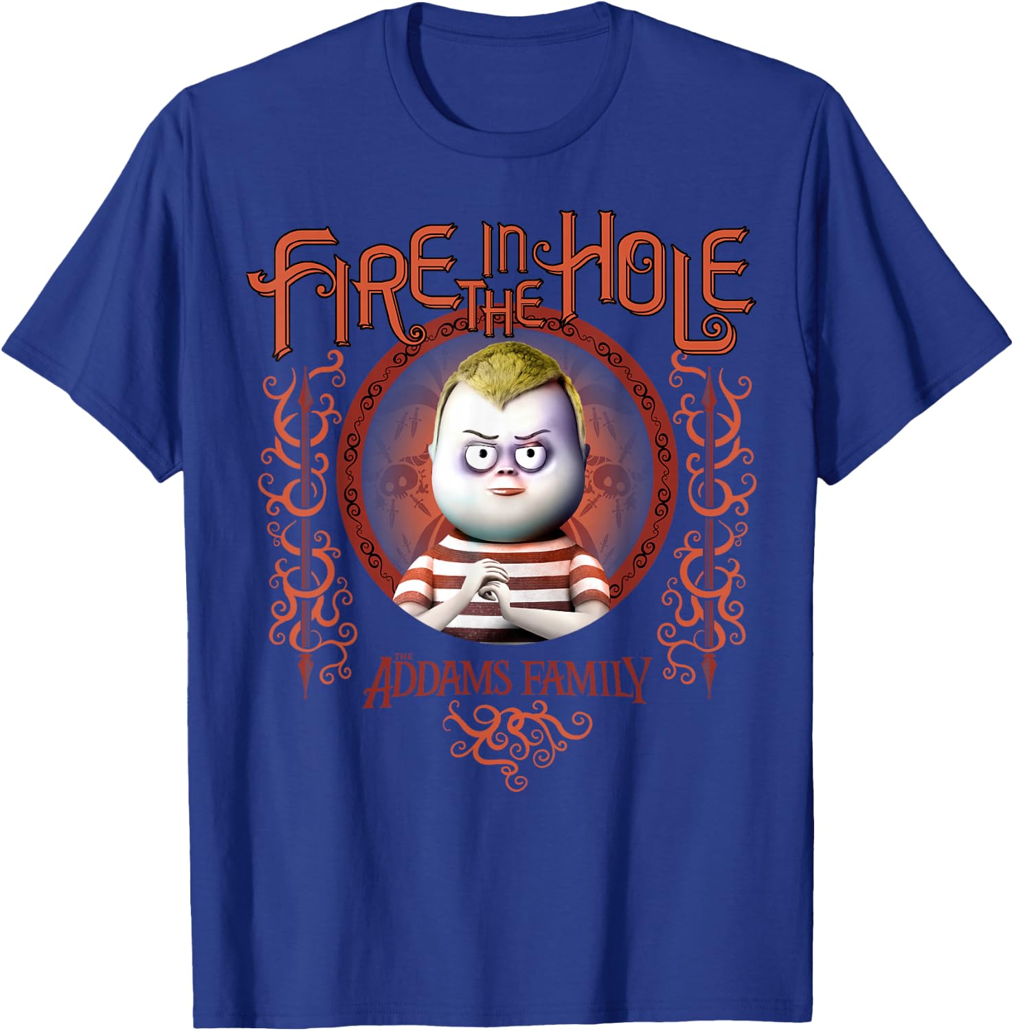 Addams Family Pugsley Addams Fire in The Hole Portrait Small T-Shirt - T-Shirt | Royal