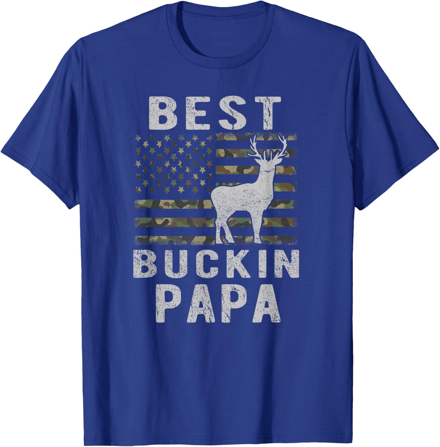 Best Bucking Papa Camouflage American Flag Deer Hunting T-Shirt - T-Shirt | Royal