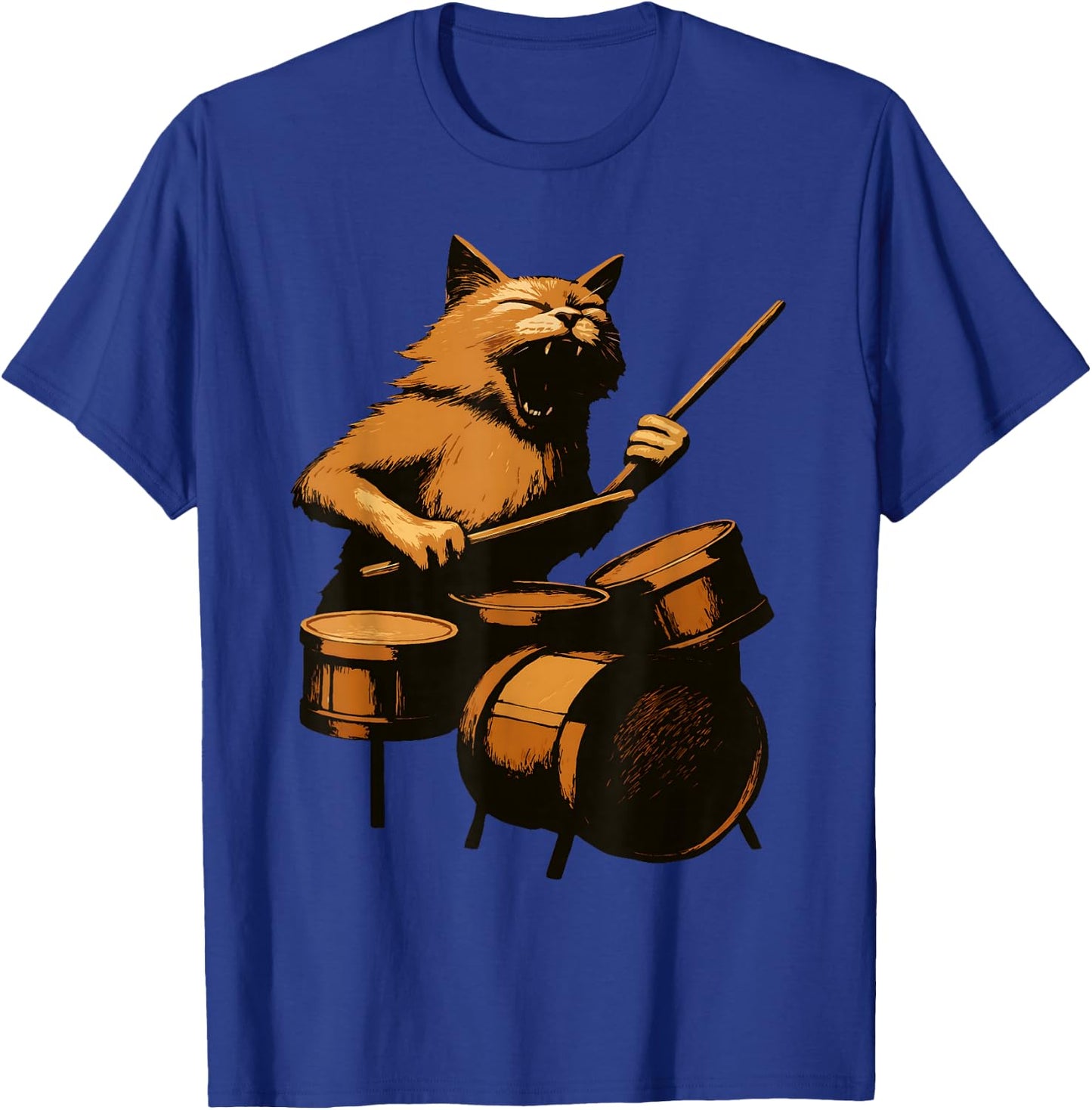 Funny Cat Playing Drums Drumming Drummer Music Player Band T-Shirt - T-Shirt | Royal