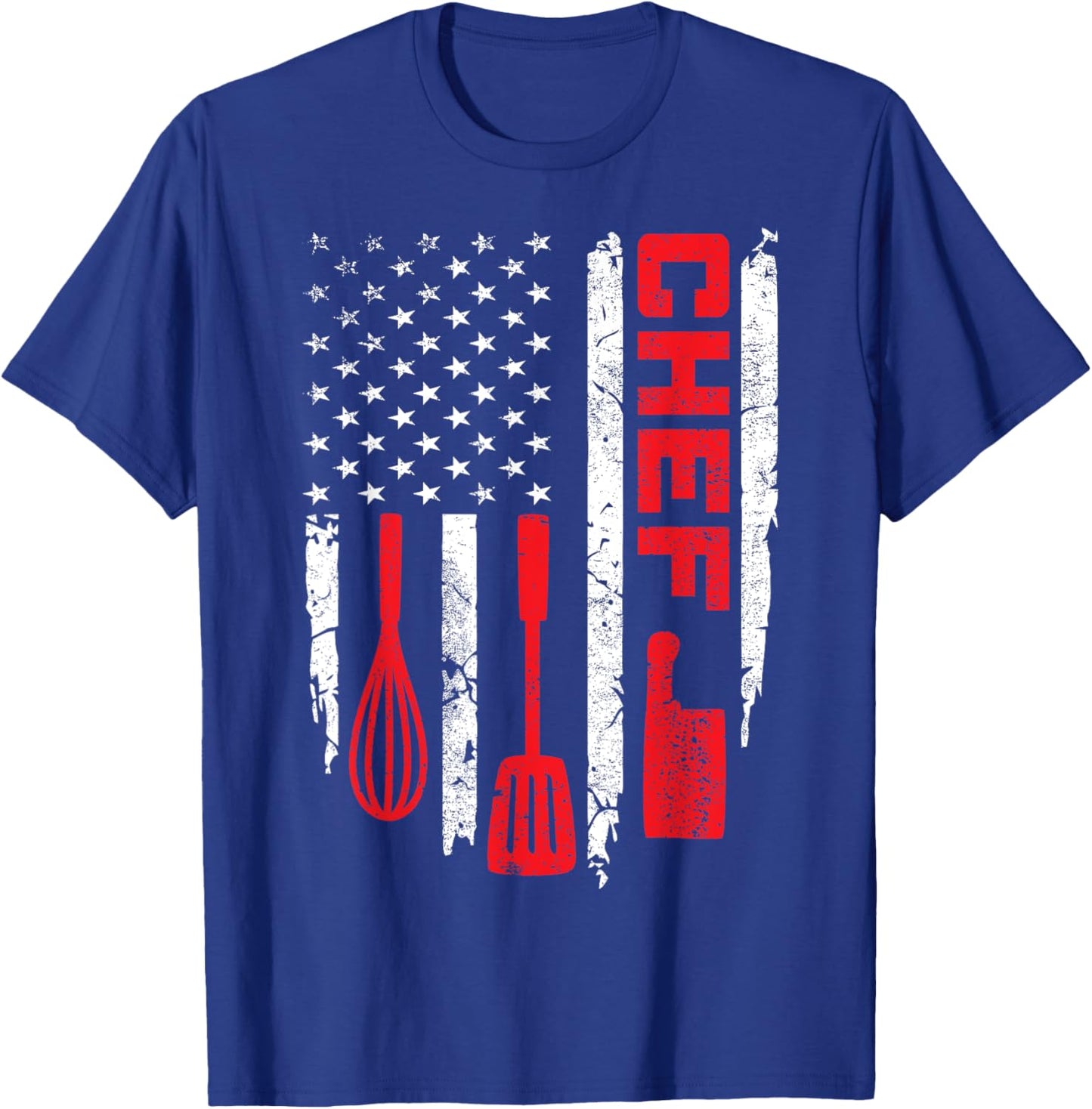 Funny Chef Cooking Vintage American Flag 4th of July T-Shirt - T-Shirt | Royal