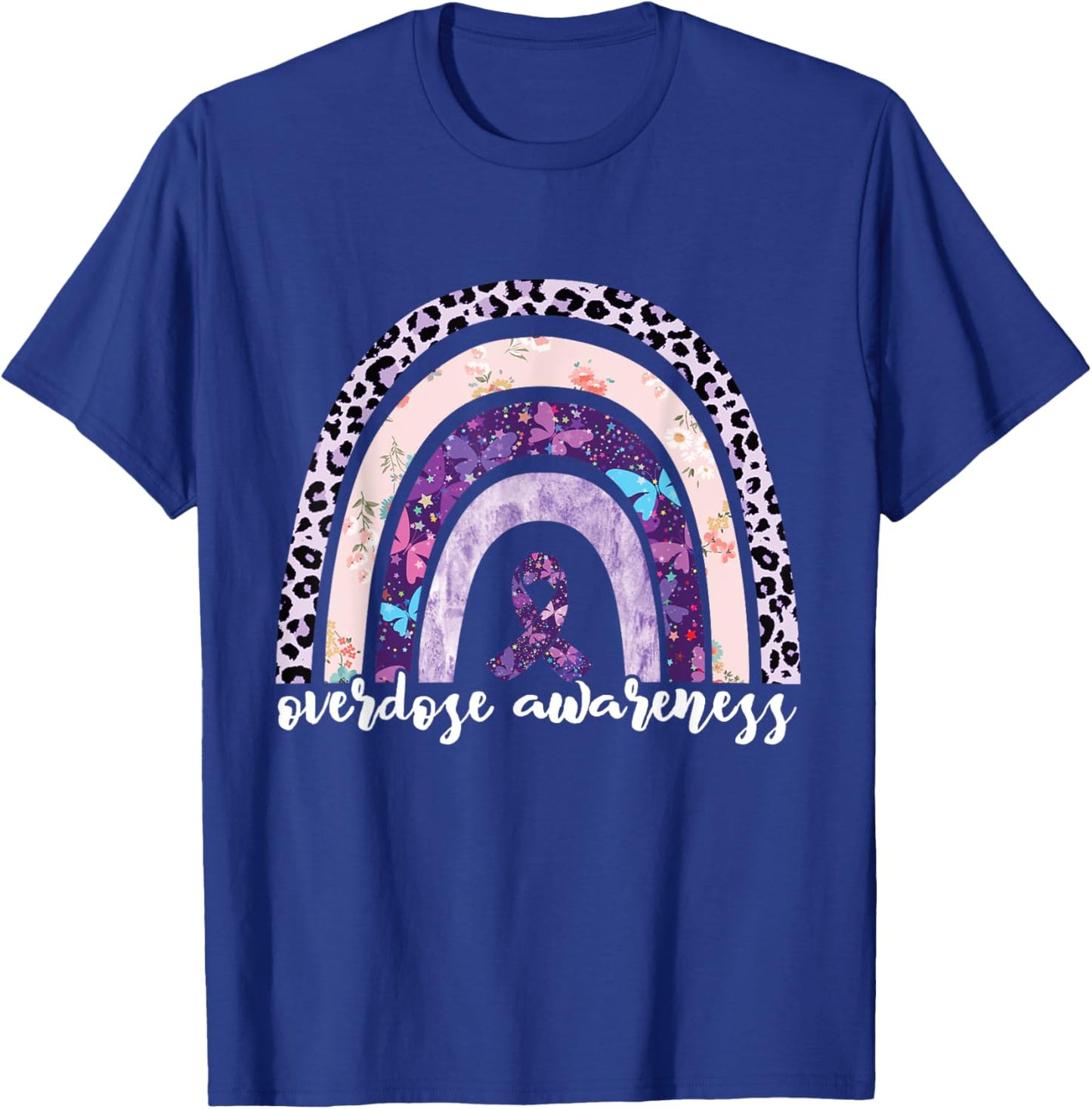 Overdose Awareness Purple Ribbon Drug Addiction Rainbow T-Shirt - T-Shirt | Royal