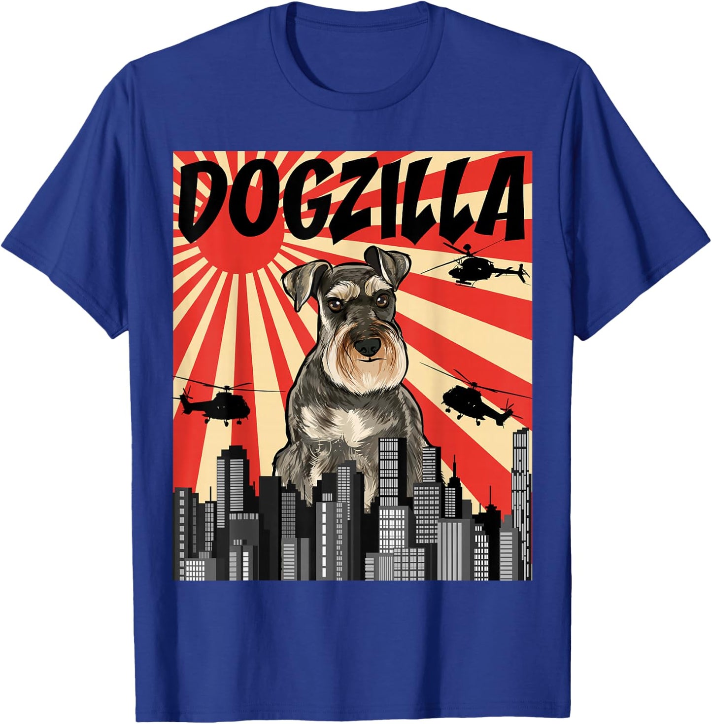 Funny Retro Japanese Dogzilla Miniature Schnauzer T-Shirt - T-Shirt | Royal
