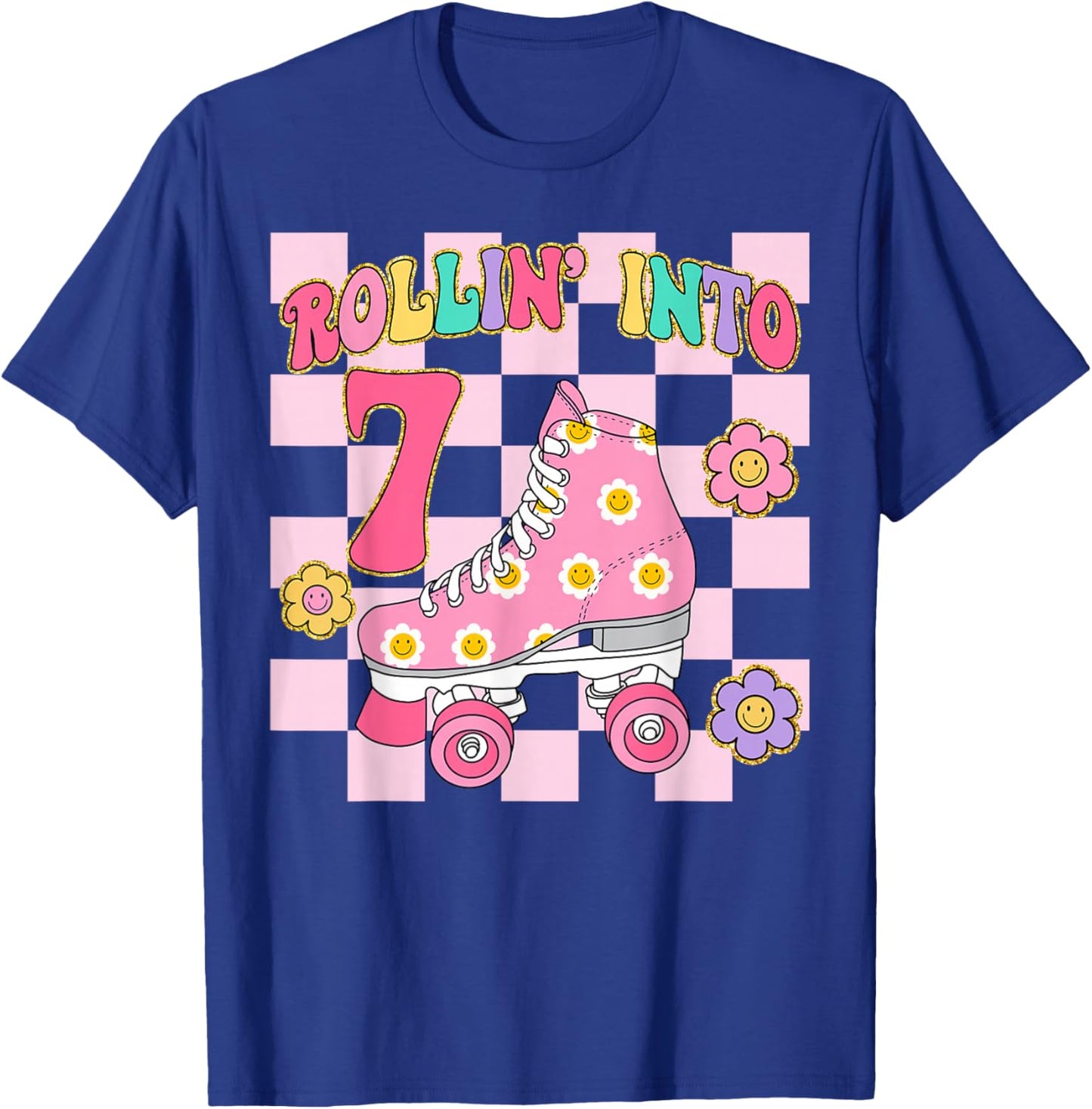 Rolling Into 7 Years Old Girl 7th Birthday Roller Skater T-Shirt - T-Shirt | Royal