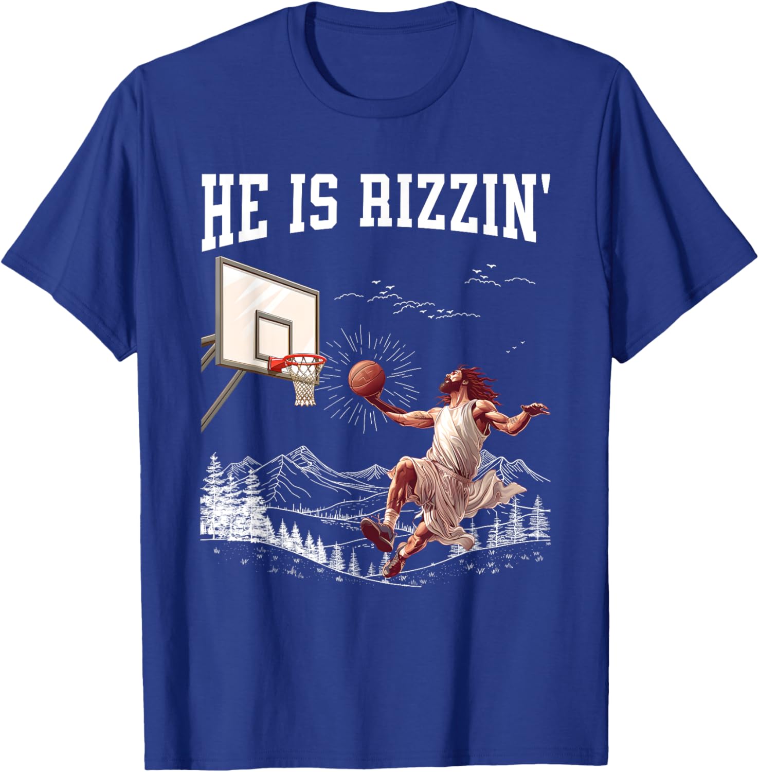 He Is Risen Rizzin' Easter Jesus Christian Faith Basketball T-Shirt - T-Shirt | Royal