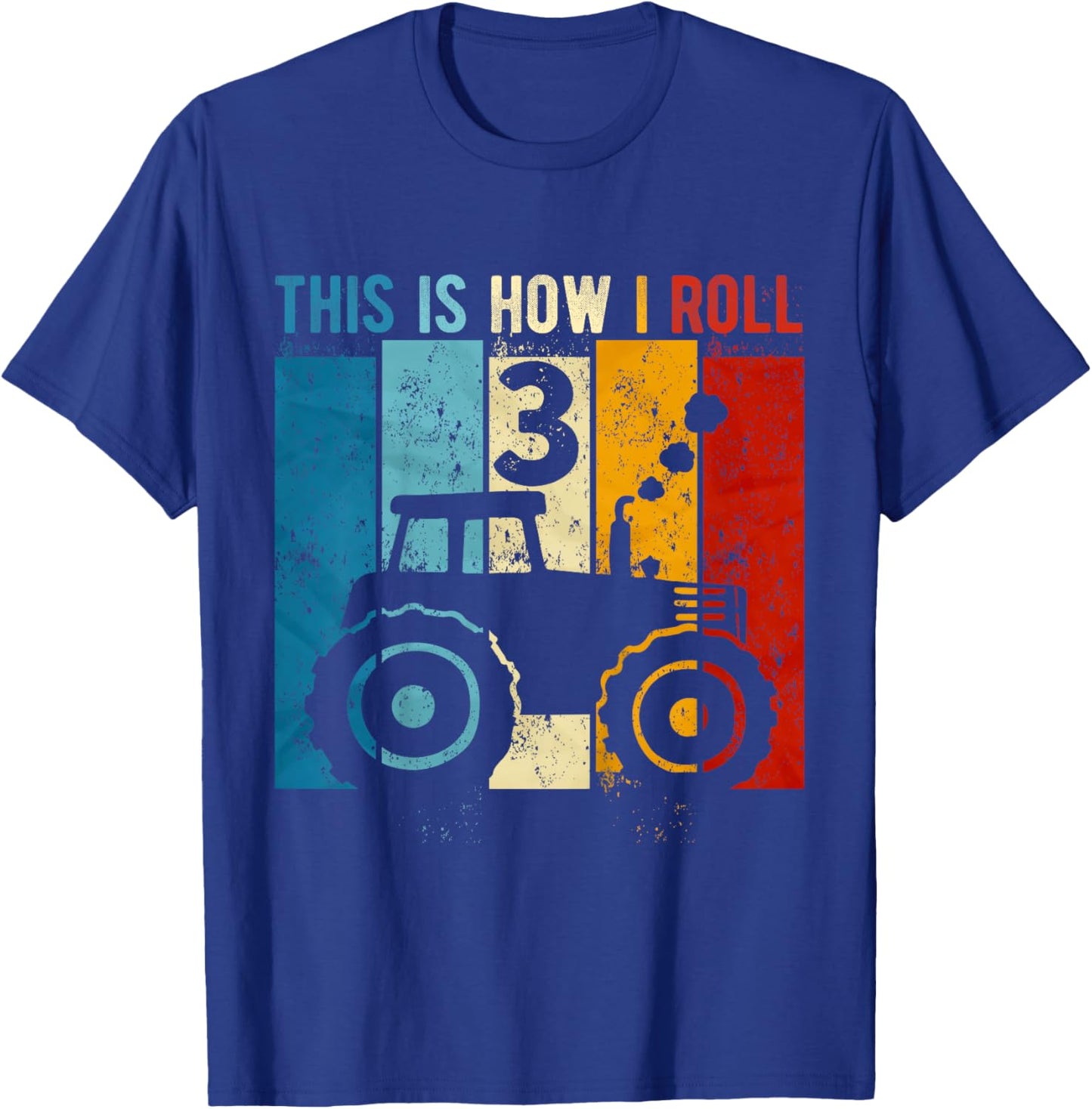Kids 3 Year Old Birthday Boy Tractor Farm 3rd Birthday T-Shirt - T-Shirt | Royal