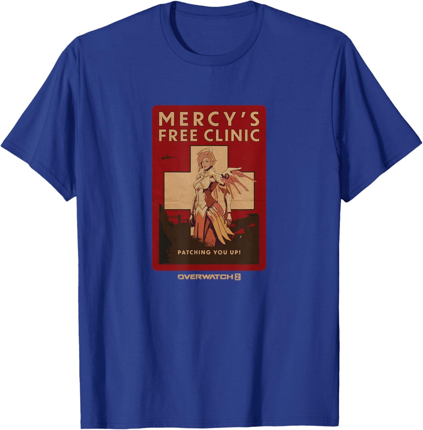 Overwatch 2 Mercy's Free Clinic Propaganda Big Chest Poster T-Shirt - T-Shirt | Royal