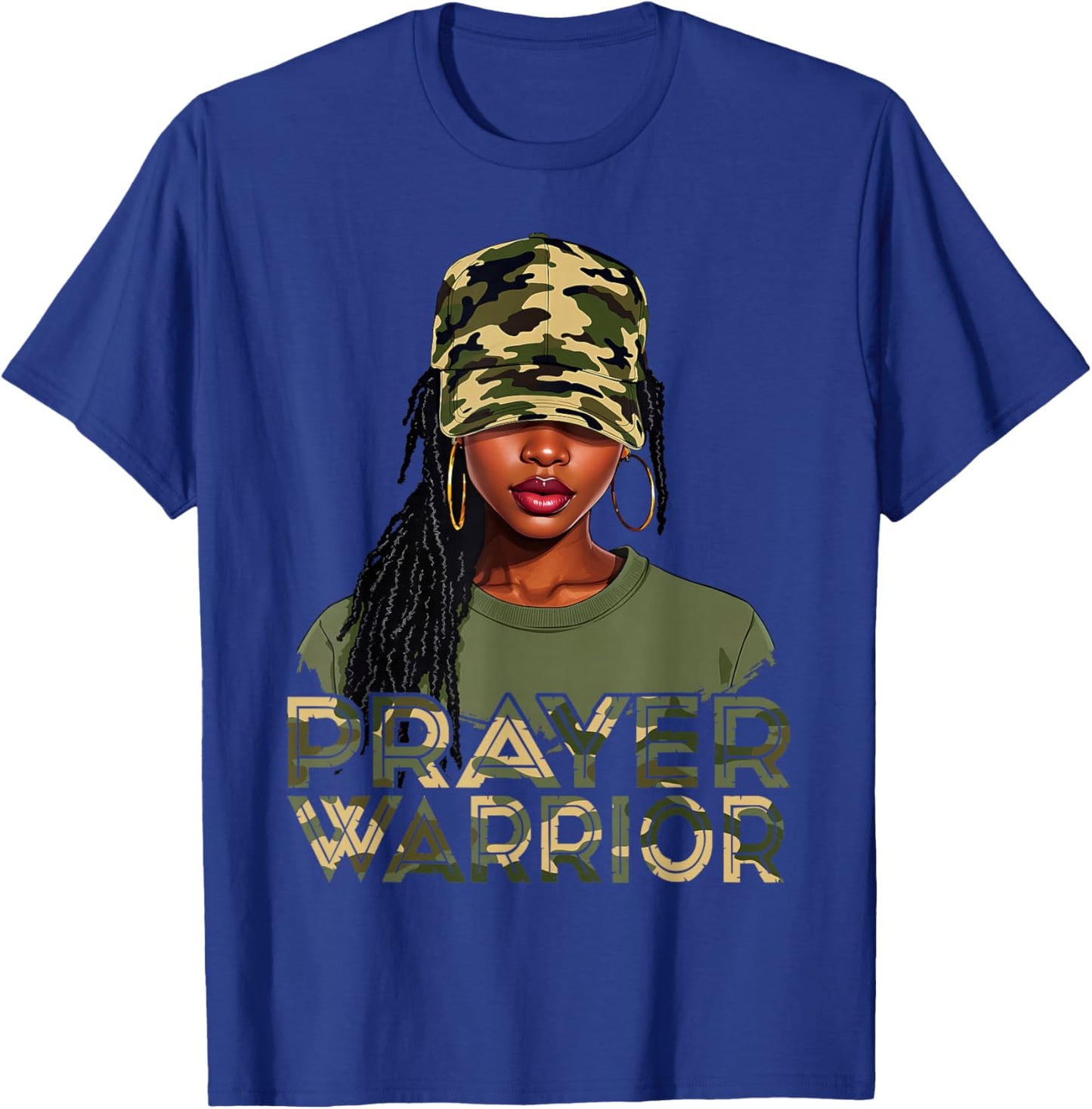 Camo Hat Prayer Warrior God Jesus Christian Black Girl Women T-Shirt - T-Shirt | Royal
